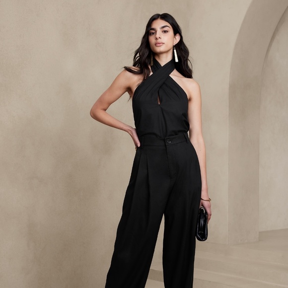 Banana Republic Tops - New! BANANA REPUBLIC Rhapsody Poplin Halter Top, Classic Black, Size XL